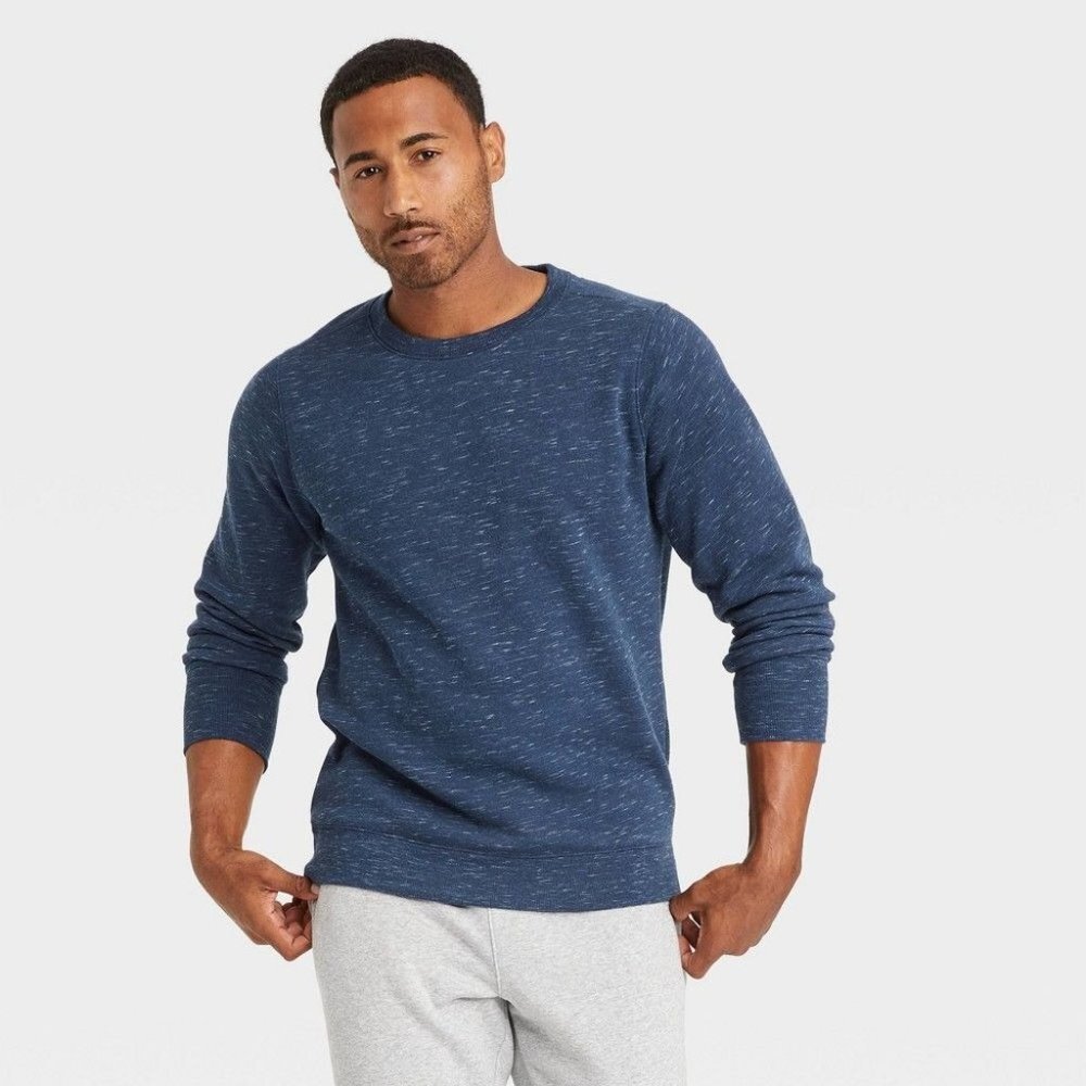 All In Motion Men's Cotton Fleece Crewneck Sweatshirt, Heather Blue, Size S, NWT
